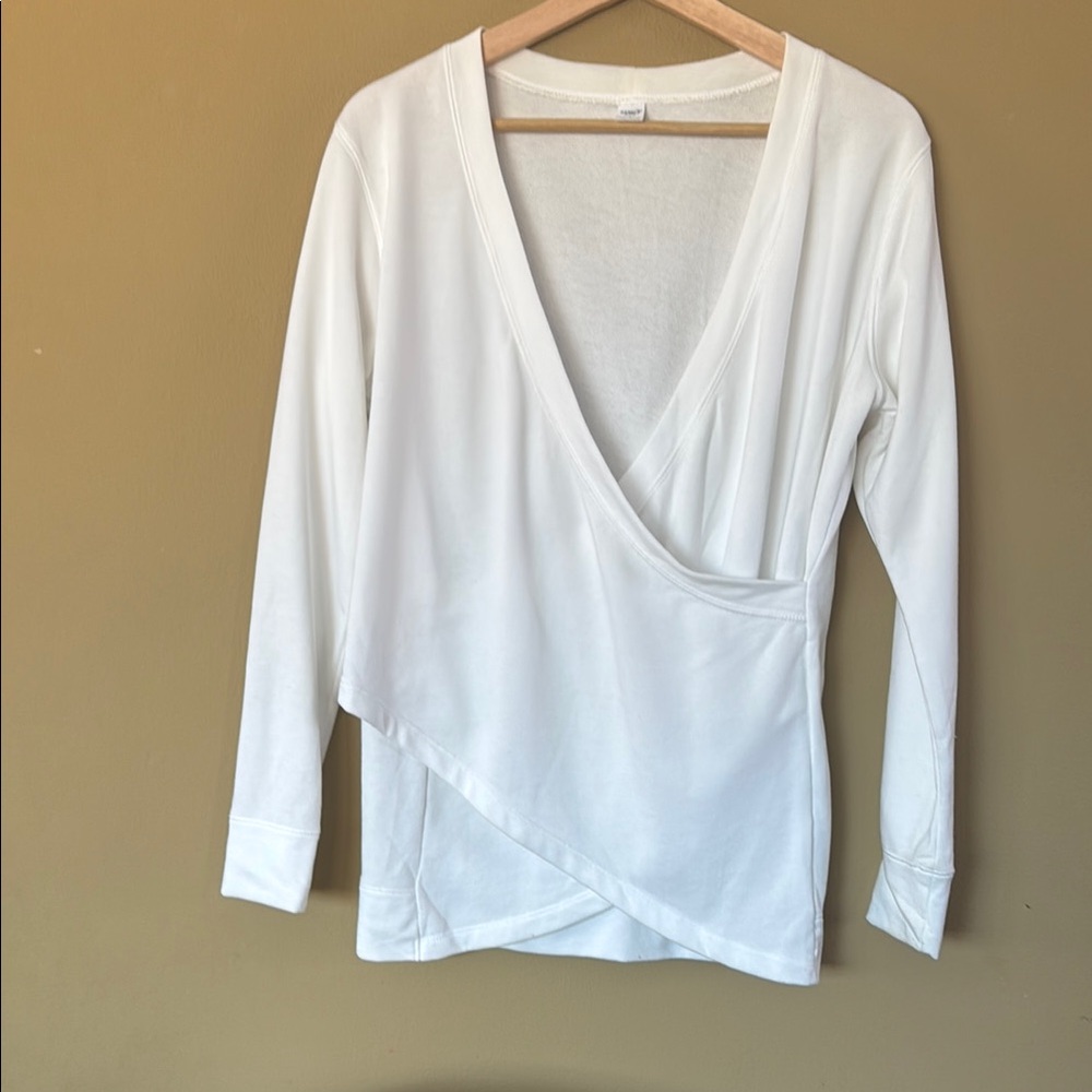 Old Navy White Long Sleeve Asymmetrical Wrap Blouse